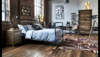 Idei de decor industrial de epocă pentru dormitor cu accente de fabrică