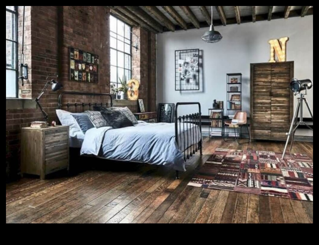 Decor industrial vintage pentru dormitor 10 idei rustice 1 Idei de decor industrial de epocă pentru dormitor cu accente de fabrică